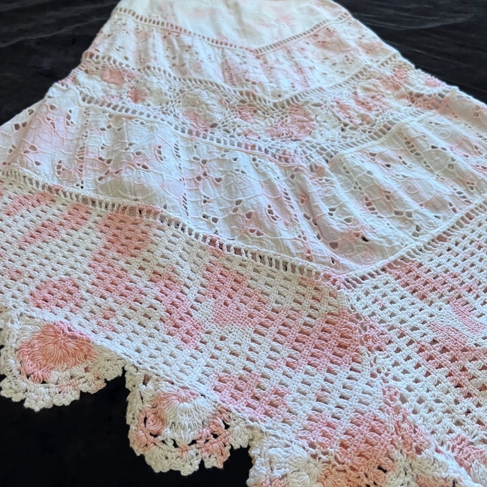 LoveShackFancy Garcelle tie-dyed crochet and broderie midi/maxi skirt size 2 - Picture 14 of 16